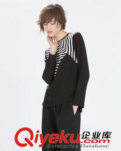 女式襯衫 2015秋裝新款女裝歐美風(fēng)拼色條紋長(zhǎng)袖圓領(lǐng)襯衣上衣現(xiàn)貨批發(fā)原始圖片2