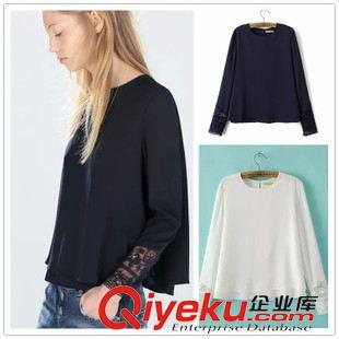 女式襯衫 低價批發(fā) 2015夏季新款 蕾絲雪紡衫短袖鏤空上衣 短袖雪紡襯衣