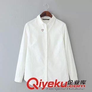 女式襯衫 供應2015新款女裝 翻領長袖牛津紡刺繡愛心襯衫 韓版襯衣原始圖片2