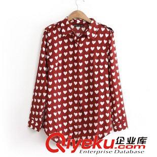 女式襯衫 廠家直銷 歐美2014新款女式襯衫 時(shí)尚dp桃心印花長袖雪紡襯衣原始圖片2
