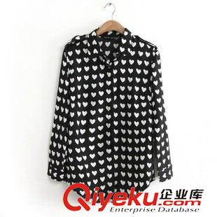 女式襯衫 廠家直銷 歐美2014新款女式襯衫 時(shí)尚dp桃心印花長袖雪紡襯衣原始圖片3