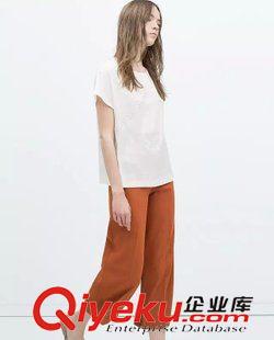 女式T恤 2015夏季新款女裝 歐美風(fēng)ZA同款拼接燙珠圓領(lǐng)修身型純色T恤原始圖片2