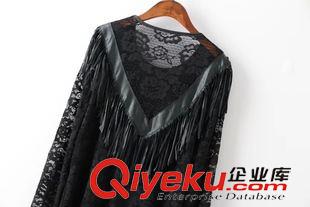 9月23號 周三上新 YLK2015秋季新款歐美風(fēng)性感蕾絲流蘇拼接打底衫大碼修身蕾絲衫女原始圖片3