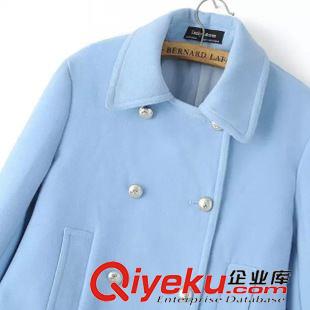 9月22號 周二上新 SYJ歐洲站秋季2015新款歐美風雙排扣藍色毛呢大衣女修身呢子外套原始圖片2