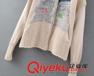9月10號(hào) 周四上新 YF2015秋季新款歐美風(fēng)卡通仙鶴圖案刺繡立領(lǐng)開(kāi)衫針織衫女毛衣外套原始圖片3