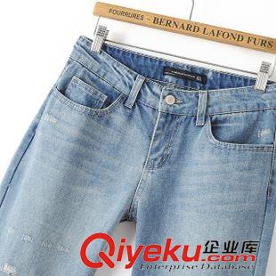 9月10號 周四上新 HY2015秋季新品歐美風男友風寬松做舊補丁磨破洞水洗牛仔褲九分褲原始圖片2