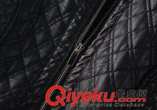 皮衣 2014年{zx1}歐美絎棉格子圓領皮夾克 時尚潮流PU皮雙口袋皮衣女原始圖片3