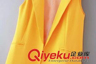 馬夾/馬甲 歐洲站春夏新款歐美風中長款西裝馬甲 修身無袖馬夾背心外套批發原始圖片3