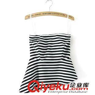 小背心/小吊帶 外貿女裝歐美風夏日必備條紋吊帶小抹胸修身短款打底小背心女批發