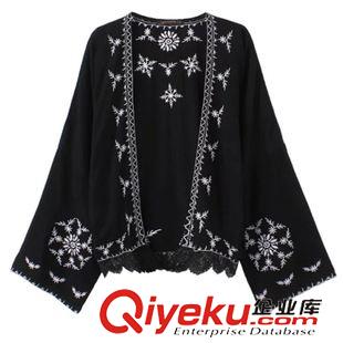 防曬衣 DW8808夏歐美海報(bào)款度假風(fēng)刺繡和服防曬衫大碼斗篷披肩開衫短外套