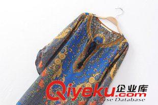 連衣裙 歐洲站2015夏季新款歐美巴洛克定位印花飄帶短袖修身連衣裙女批發(fā)原始圖片2