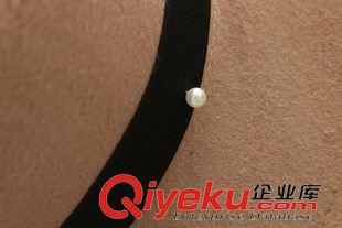 帽子 JN春秋珍珠飾帽子韓版潮女休閑復(fù)古毛呢禮帽大沿爵士帽英倫平頂帽原始圖片2