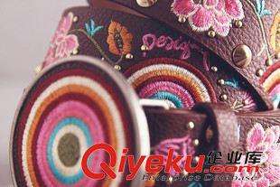 皮帶 日本代購出口外貿(mào)原單刺繡民族風復古頭層牛皮腰帶女zp褲帶皮帶原始圖片2