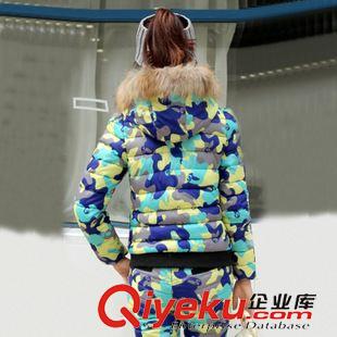 本周新品 2015冬季新款修身仿真毛連帽gd時尚迷彩套裝羽絨棉服兩件套爆款