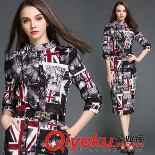 本周新品 2015歐洲站新款連衣裙 牛仔印花氣質(zhì)顯瘦中裙牛仔連衣裙原始圖片2
