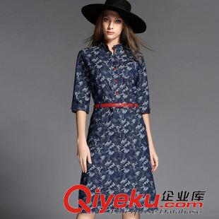 連衣裙 2015初秋新款牛仔印花修身顯瘦氣質(zhì)七分袖中長(zhǎng)裙連衣裙子原始圖片2