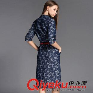 連衣裙 2015初秋新款牛仔印花修身顯瘦氣質(zhì)七分袖中長(zhǎng)裙連衣裙子原始圖片3