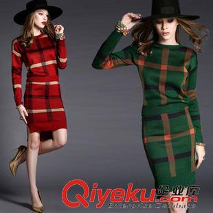 裙套裝 2015春秋裝新款淑女修身顯瘦氣質(zhì)兩件套格紋套裝連衣裙女裝