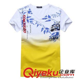 ◆短T 夏季新款男式短袖2015男裝607枝葉V領(lǐng)半袖中國風(fēng)漸變色純棉代理原始圖片2