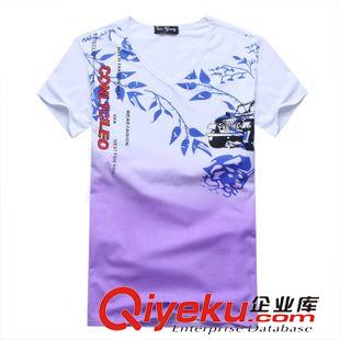 ◆短T 夏季新款男式短袖2015男裝607枝葉V領(lǐng)半袖中國風(fēng)漸變色純棉代理原始圖片3