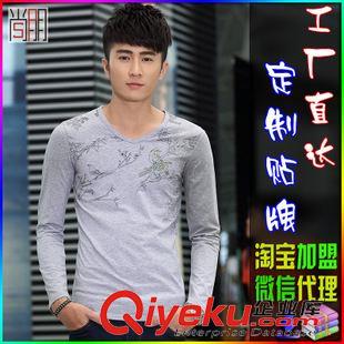 ◆一波+二波 中國風(fēng)復(fù)古男裝2015秋季新款V領(lǐng)長(zhǎng)袖男式T恤立體印花純棉男士t恤原始圖片3