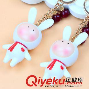 10月26號新品 新款潮流鑰匙扣吊墜 女生小兔子毛球鑰匙鏈 珍珠搪膠掛件義烏批發(fā)原始圖片3