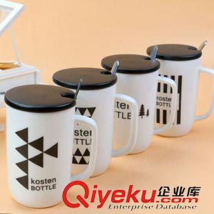 10月18號(hào)新品 帶勺帶蓋情侶杯子簡約字母陶瓷水杯單杯 十元店貨源百貨義烏批發(fā)原始圖片2