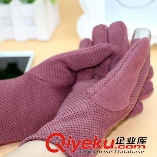 手套 新款女士皮面棉手套 AB面扭扣蕾絲花邊防滑觸屏手套 義烏批發(fā)原始圖片2