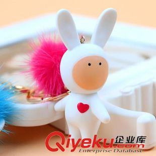 鑰匙扣/鑰匙包 時尚韓國鑰匙扣吊墜珍珠搪膠小兔子毛球鑰匙鏈十元店貨源義烏批發原始圖片3