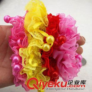 2015年10月新品 彩色花邊珍珠發圈 兒童皮筋 發飾 義烏2元 兩元店 二元精品 百貨