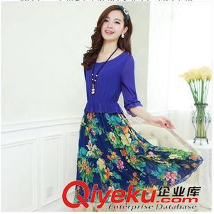 連衣裙 2014秋季新款碎花七分袖雪紡連衣裙女拼接假兩件淑女中裙原始圖片3