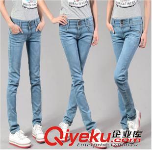 牛仔女褲 春秋新韓版潮大碼顯瘦牛仔褲女式排扣彈力牛仔小腳褲鉛筆褲原始圖片2