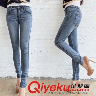 牛仔女褲 新款2014秋女韓版潮大碼雪花顯瘦打底彈力牛仔小腳長褲