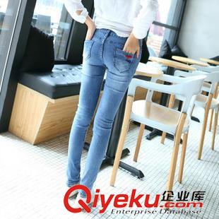 牛仔女褲 秋季新款韓版潮個性嘴唇鑲鉆修身顯瘦牛仔褲鉛筆褲長褲原始圖片3