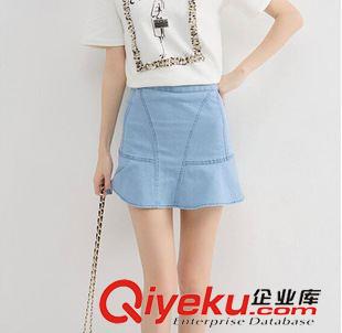 牛仔裙 2015春夏新款高腰包臀荷葉邊裙擺牛仔裙拉鏈顯瘦魚尾裙半身裙原始圖片3