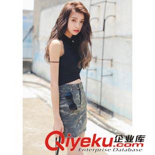 牛仔裙 2015韓版新款女裝港風(fēng)帥氣迷彩牛仔包臀裙半身裙原始圖片2