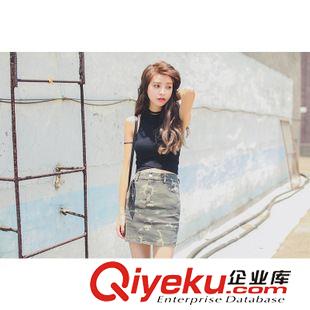 牛仔裙 2015韓版新款女裝港風(fēng)帥氣迷彩牛仔包臀裙半身裙原始圖片3