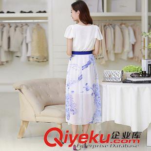 4月下旬 2015夏季新款圓領顯瘦青花瓷中國風大擺長款雪紡連衣裙原始圖片2
