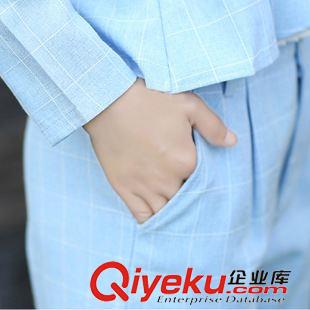 9月15號 2015現(xiàn)貨秋新格子時尚套裝女歐洲站休閑兩件套棉麻上衣長褲潮原始圖片3