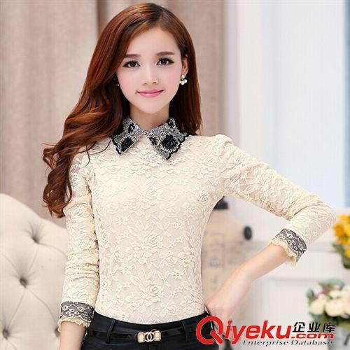 9月15號(hào) 2015秋冬新款蕾絲打底衫女長(zhǎng)袖加絨加厚翻領(lǐng)蕾絲打底衫原始圖片3