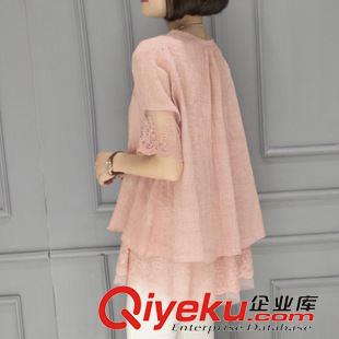 六月新款 歐洲站雪紡衫女2015夏新款淑女中長款寬松棉麻蕾絲短袖t恤衫原始圖片3