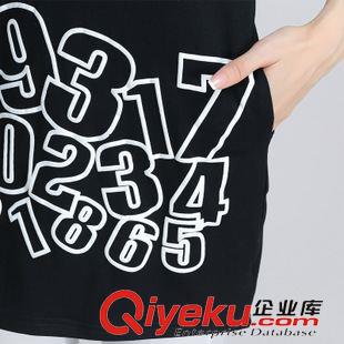 六月新款 2015女裝新款寬松顯瘦圓領(lǐng)胖mm字母印花短袖中長款連衣裙原始圖片3