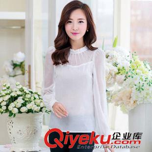 蕾絲衫  雪紡衫 2015春裝新款甜美優(yōu)雅女裝 荷葉邊超級顯瘦雪紡長袖打底小衫原始圖片2
