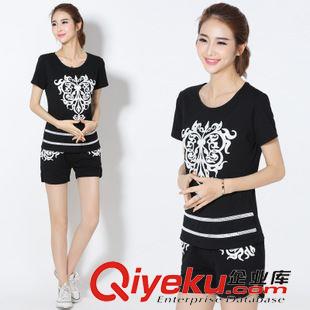 休閑套裝 女裝夏裝2015新款潮純棉時(shí)尚短袖修身休閑刺繡短褲運(yùn)動(dòng)裝套裝原始圖片3