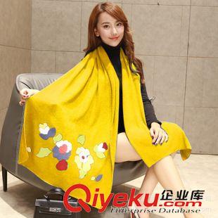 冬季 批發圍巾秋冬女仿羊絨圍巾純色貼花保暖圍巾微信網店免費加盟代理原始圖片3