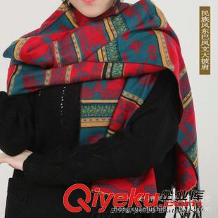 仿羊絨圍巾 秋冬季羊絨民族風(fēng)大披肩 東巴文歐美單流蘇羊絨加厚圍巾 gd長巾原始圖片2