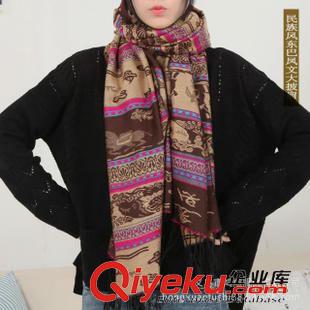 仿羊絨圍巾 秋冬季羊絨民族風(fēng)大披肩 東巴文歐美單流蘇羊絨加厚圍巾 gd長巾原始圖片3