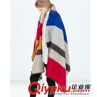 仿羊絨圍巾 Z家條紋多色彩色披肩 條紋羊絨拉毛大披肩 加厚保暖超大 批發原始圖片3