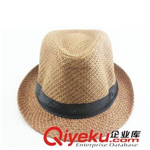 草帽系列 男女戶外旅游帽 gd紳士舞臺帽 新款草編條紋棕灰色爵士小禮帽原始圖片3