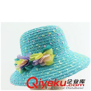 草帽 廠家定制帽子 新款夏季百搭女士藍(lán)色草帽 精致草編碎花圓頂帽原始圖片2